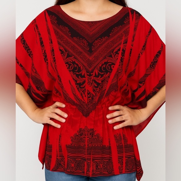 Cato Tops - 🧨 5/$25 Cato Red and Black Patterned Batwing Blouse